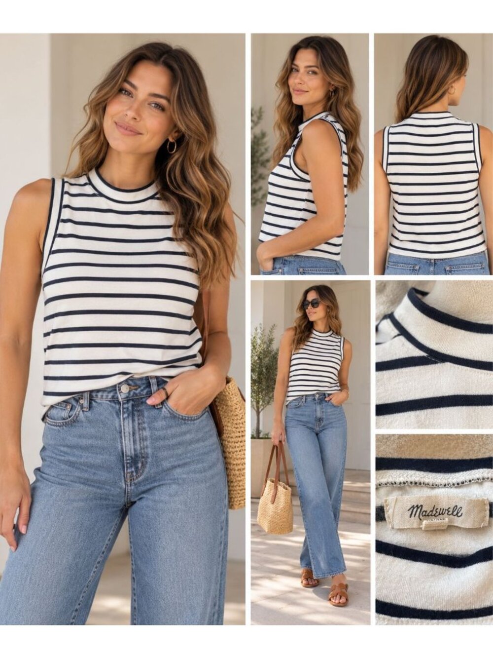 Madewell Womens Sleeveless Striped Tank Top Navy & White Casual Style